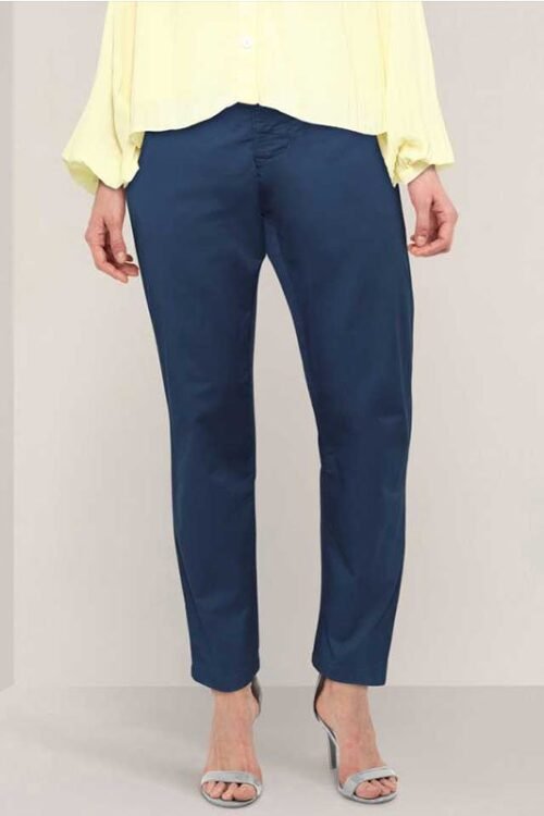 Regular Fit Women Blue Cotton Blend Trousers