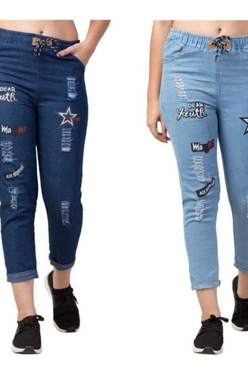 Jogger Fit Women Light Blue, Dark Blue Jeans (Pack of 2)