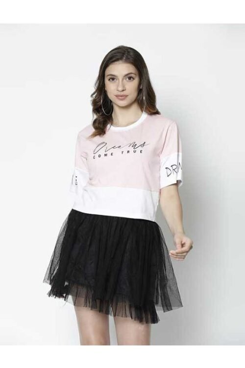 Casual Half Sleeve Printed Women Pink Top