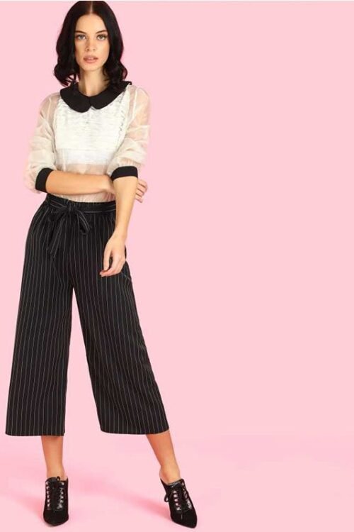 Relaxed Women Black Polyester Trousers