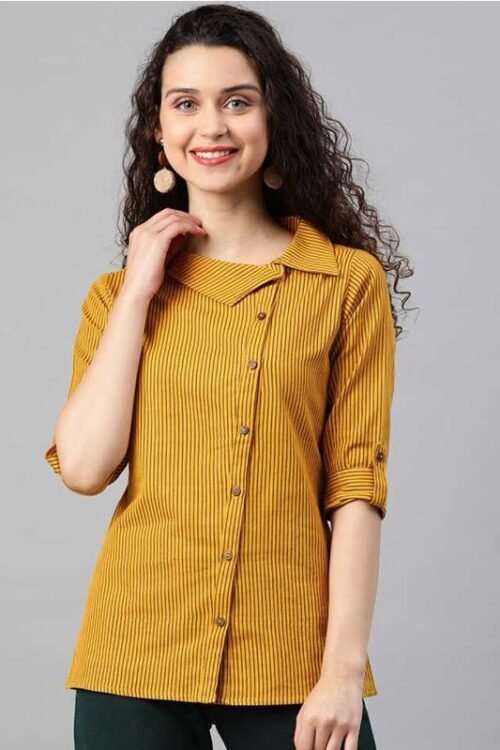 A Gallery Casual Regular Sleeve Striped Women Yellow Top