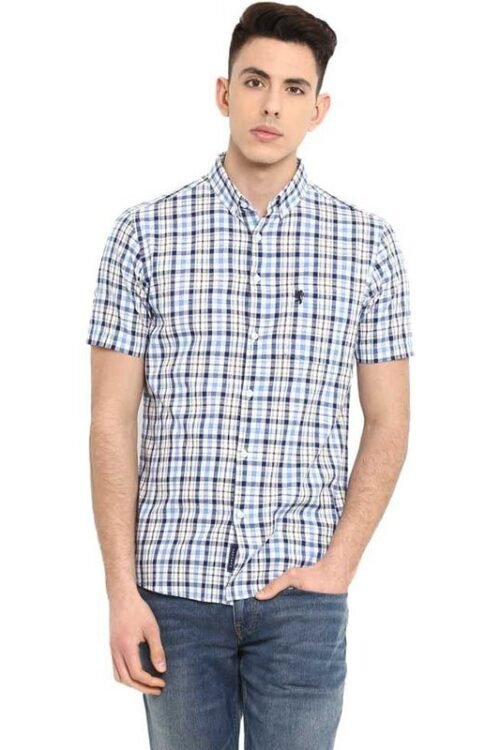 Men Regular Fit Checkered Button Down Collar Casual Shirt