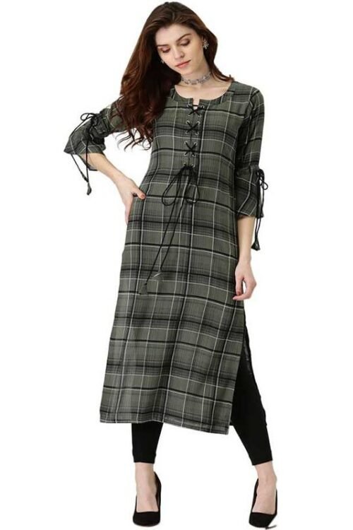Libas Women Checkered Cotton Rayon Blend Straight Kurta