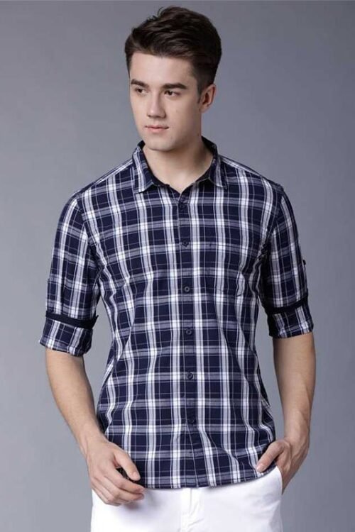 Men Slim Fit Checkered Spread Collar Casual Shirt