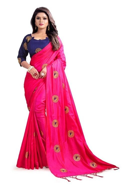 Embroidered Fashion Poly Silk Saree  (Pink)