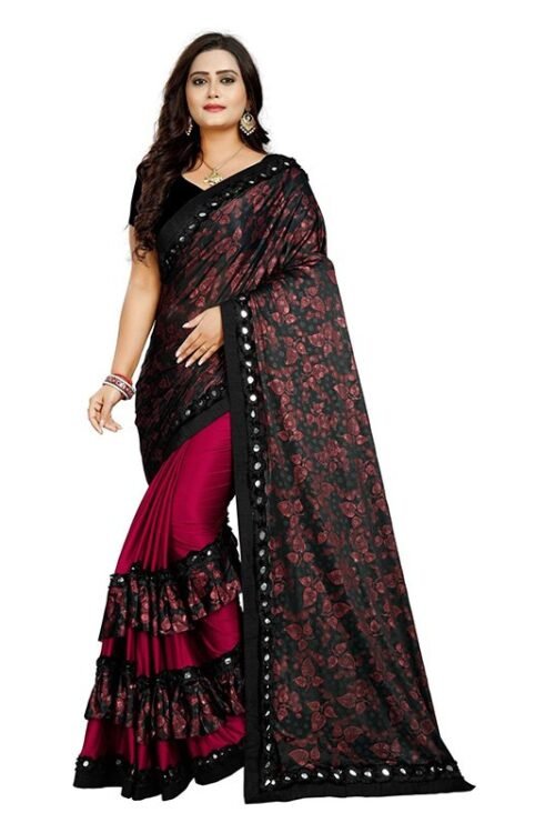 Printed, Floral Print Fashion Lycra Blend Saree  (Maroon, Black)