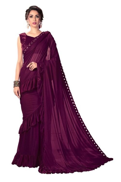 Solid Fashion Lycra Blend Saree  (Purple)