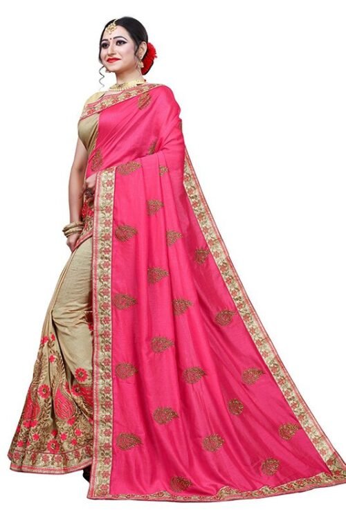Woven Bollywood Jacquard Saree (Pink, Cream)
