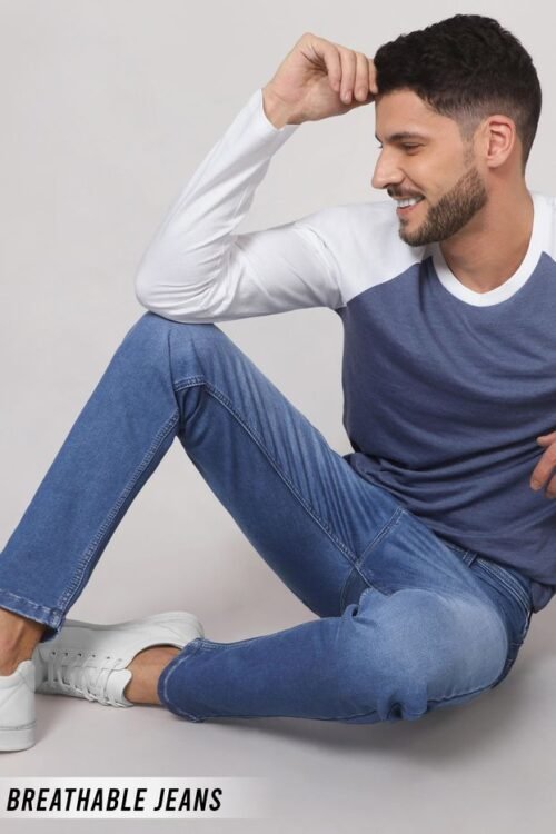 Duke Blue Cotton Knitted Mens Jeans