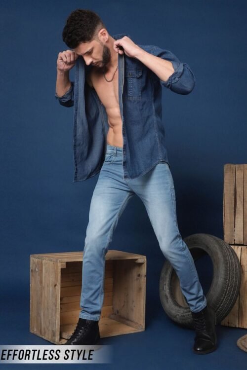 True Blue Cotton Knitted Mens Jeans