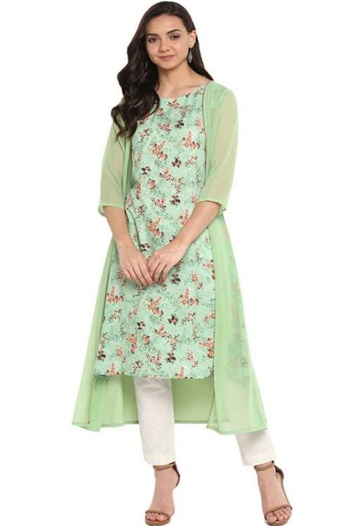 Anasya Women Printed Poly Crepe A-line Kurta (Multicolor)