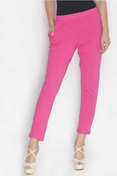 Slim Fit Women Pink Cotton Lycra Blend Trousers