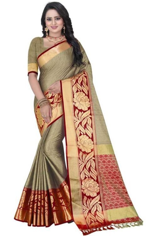 Embellished Dharmavaram Jacquard, Art Silk Saree (Grey)