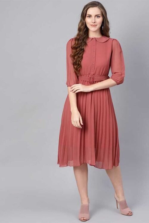 Women Fit and Flare Pink Dress