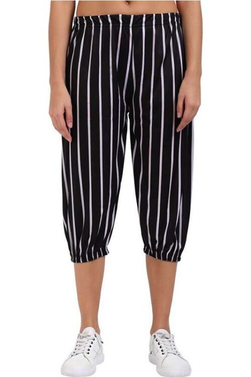Women’s Cotton Blended Striped Capri | Stretchable 3/4 Women’s Casual Capris Women Black Capri